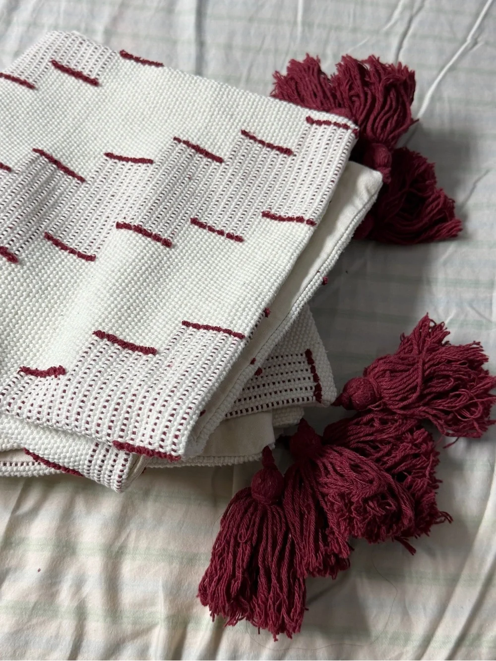 Blue Page pillow covers  with Burgundy Tassel Detail embroidered boho (2)